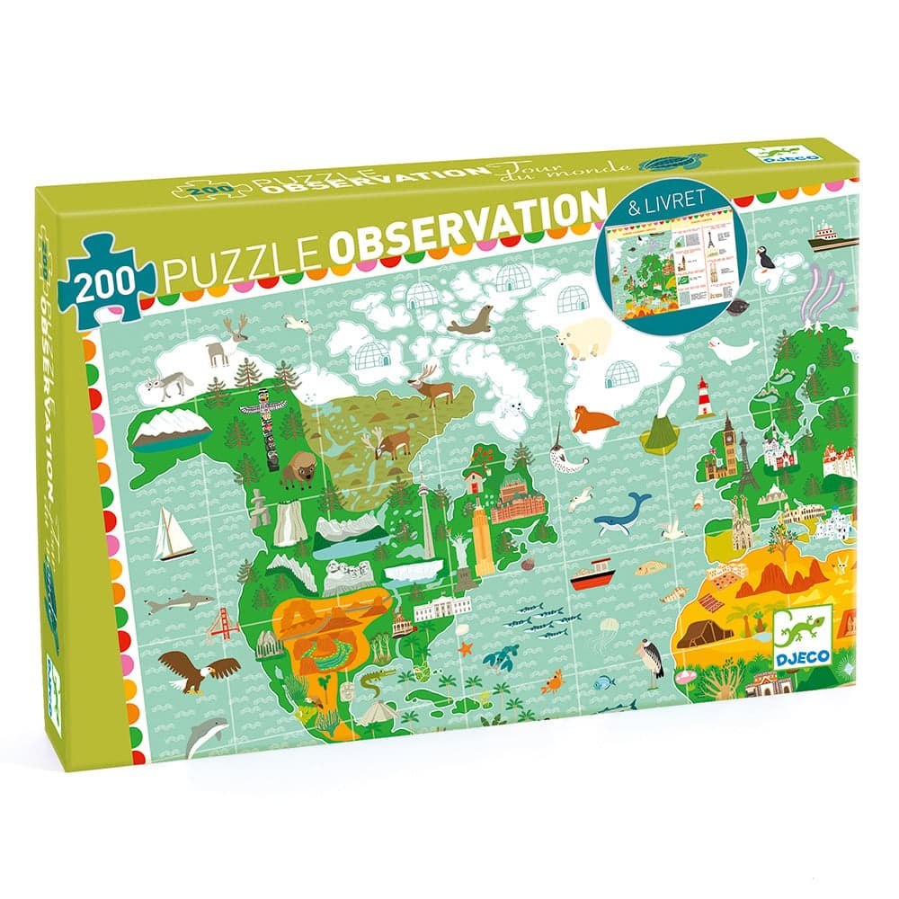 Puzzle observación vuelta al mundo Djeco 200 piezas + libro