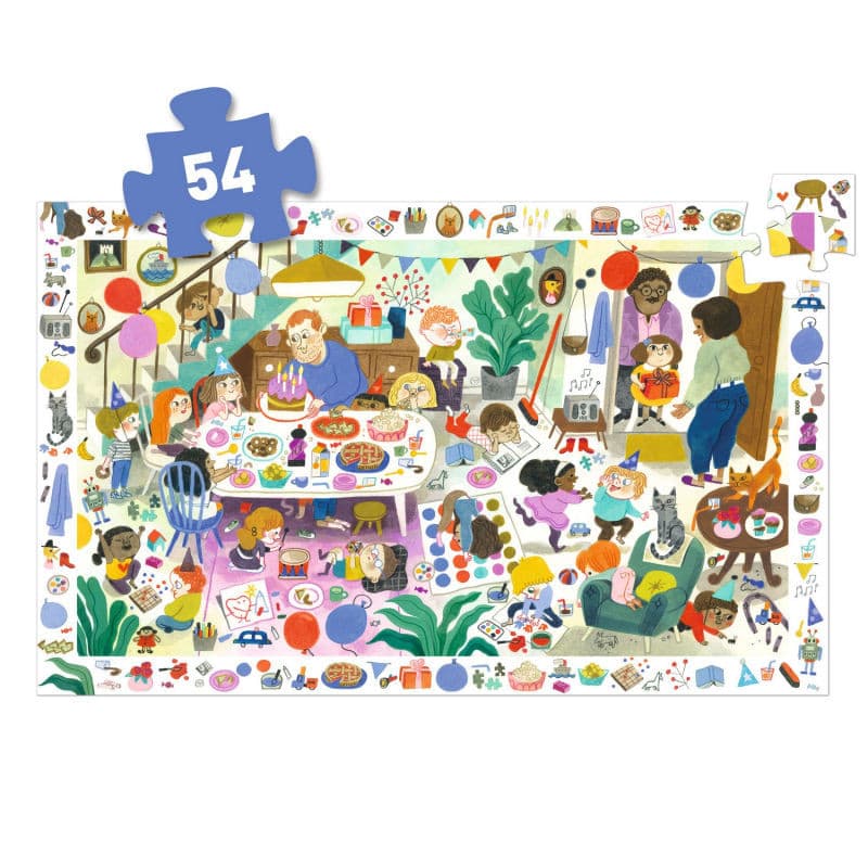 Puzzle de observación fiesta de cumpleaños Djeco 54 piezas