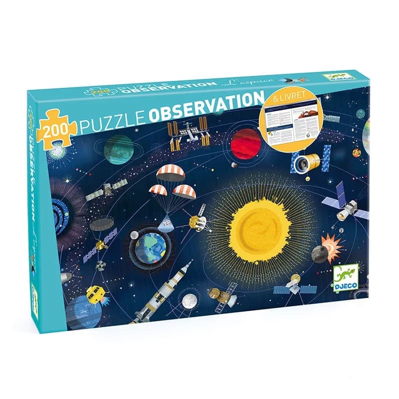 Puzzle observación el espacio Djeco 200 piezas + libro