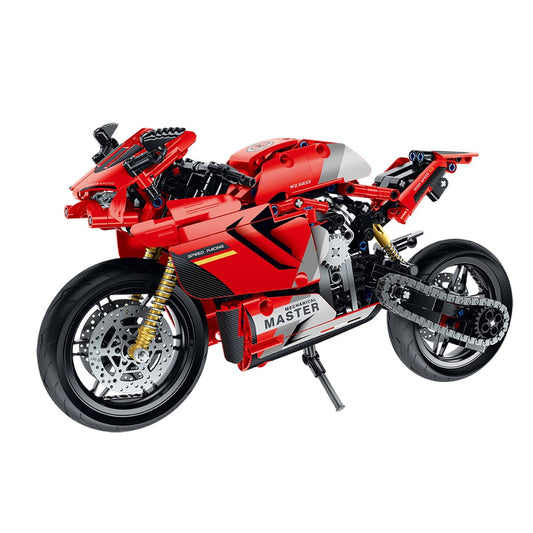 Motocicleta Roja iMMaster – 557 piezas con suspensión y motor simulado