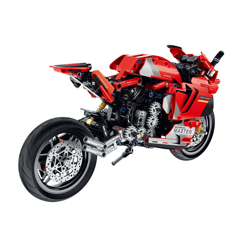 Motocicleta Roja iMMaster – 557 piezas con suspensión y motor simulado