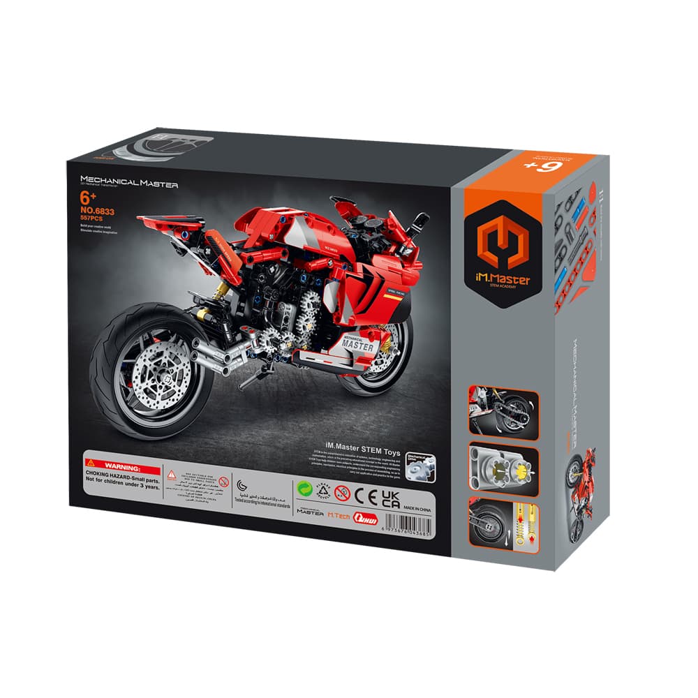 Motocicleta Roja iMMaster – 557 piezas con suspensión y motor simulado