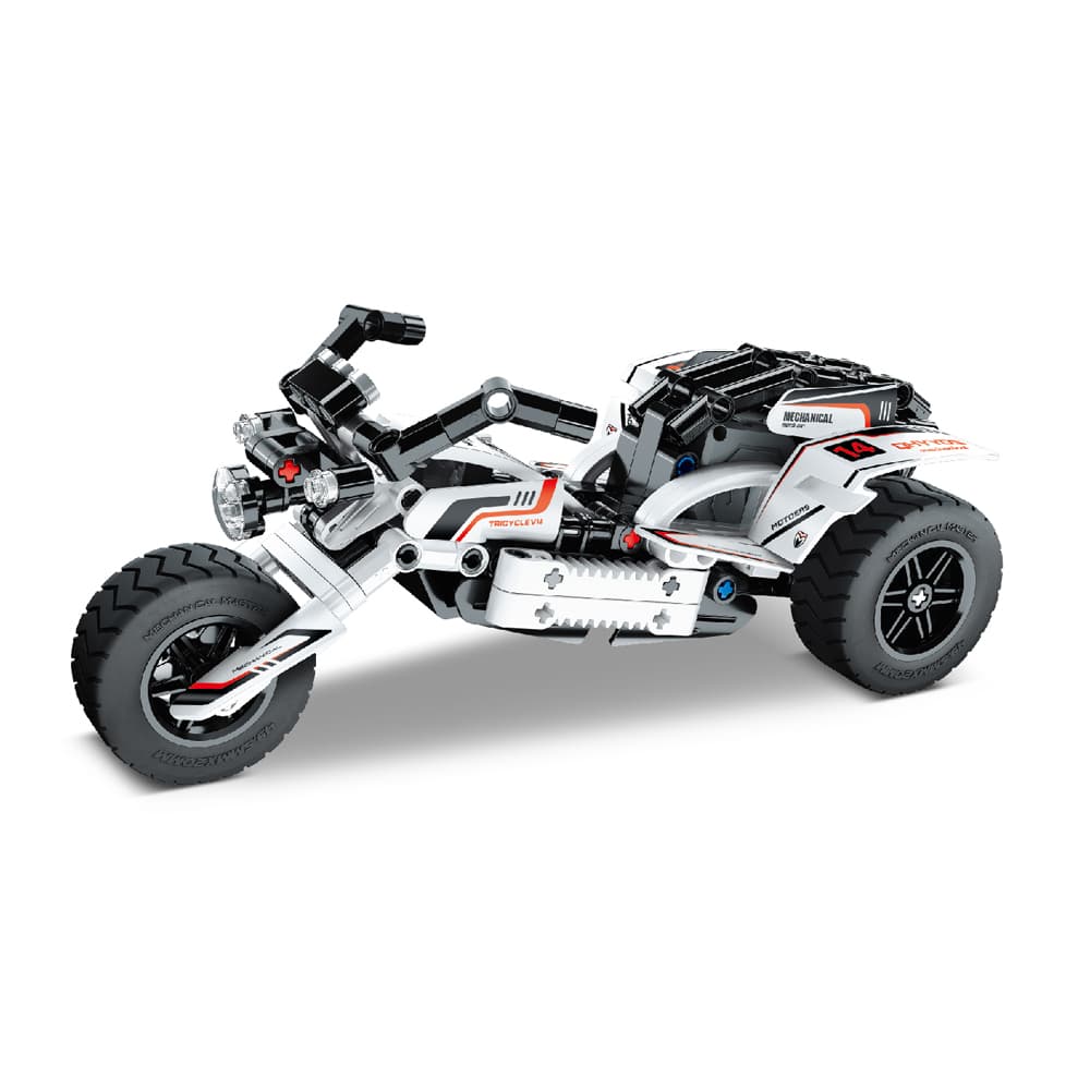 Moto chopper Blanca iMMaster – 198 piezas con retrofricción