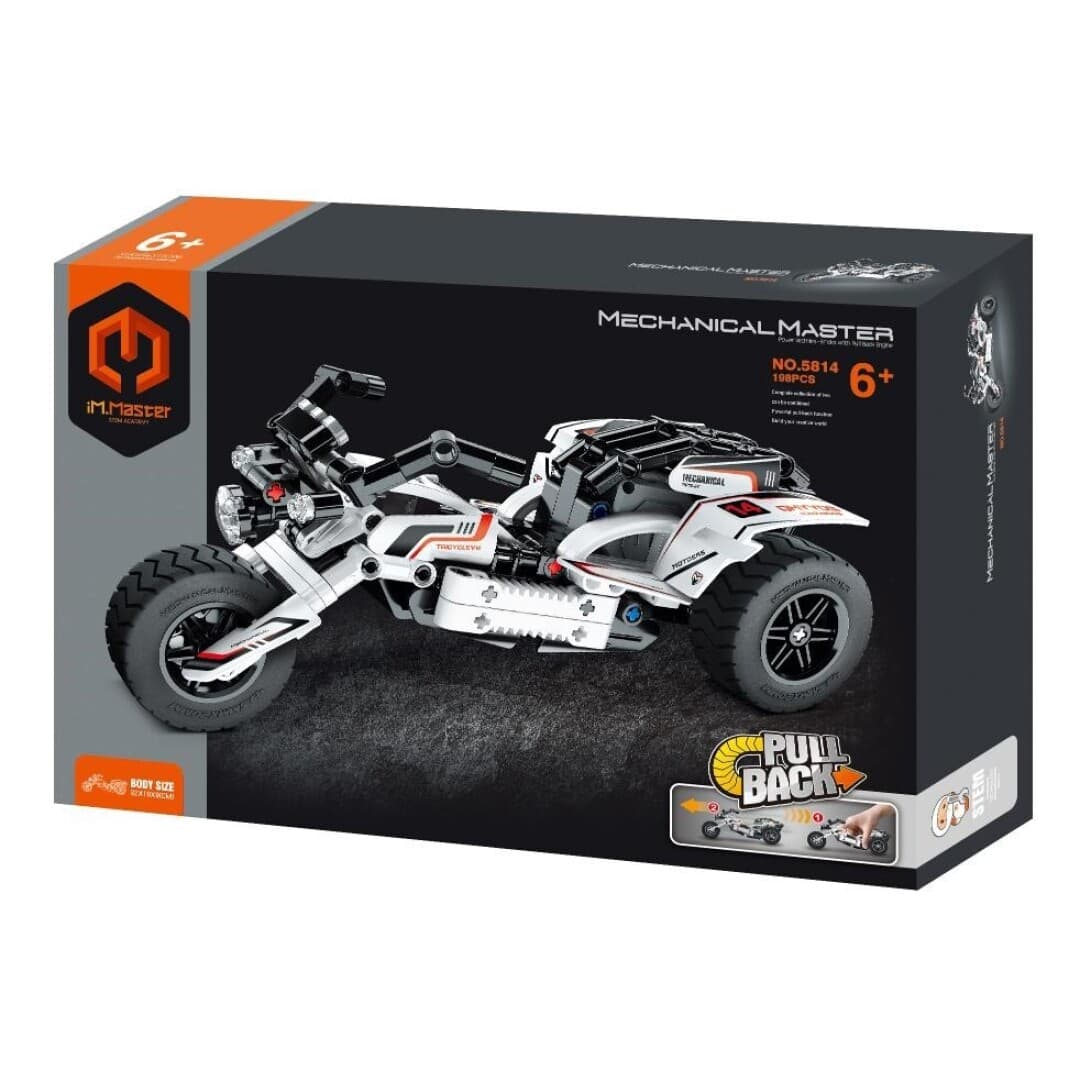 Moto chopper Blanca iMMaster – 198 piezas con retrofricción