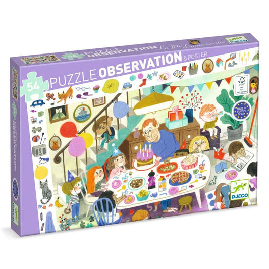 Puzzle de observación fiesta de cumpleaños Djeco 54 piezas